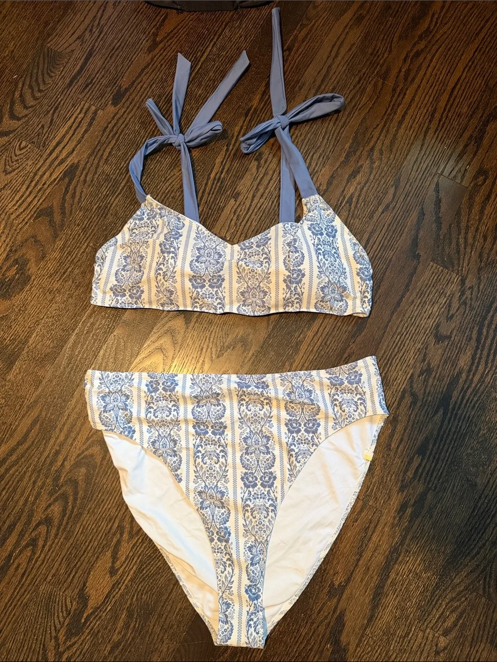 summersalt Blue & White Striped Floral Bikini Set